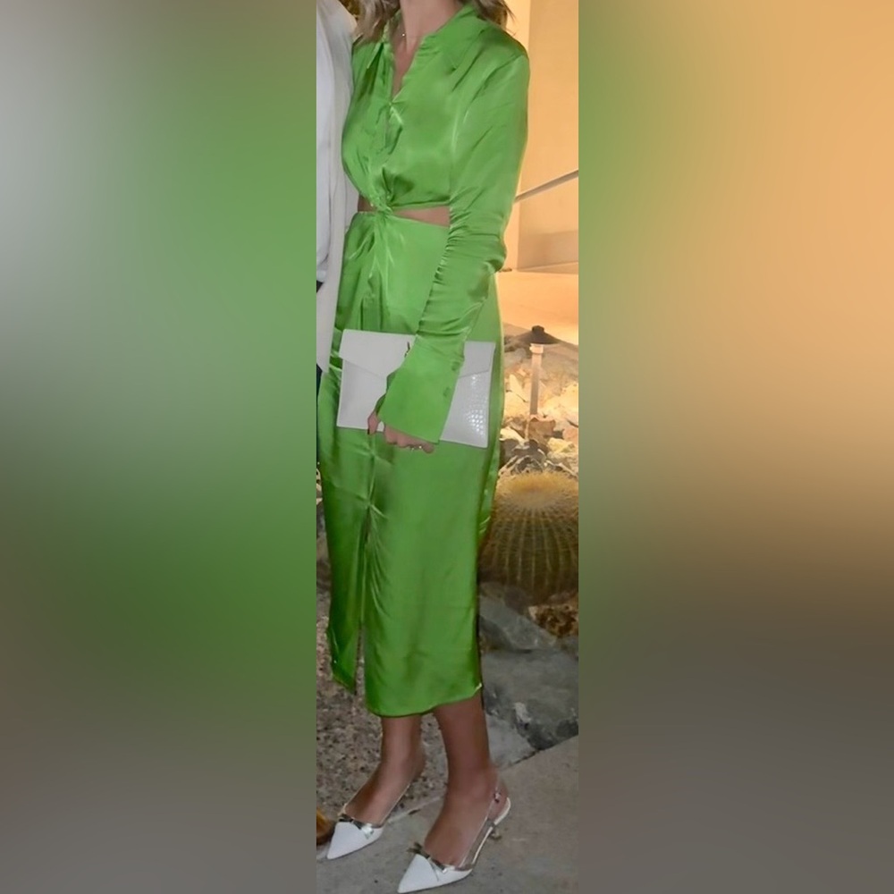 & Other Stories Green Satin Dress